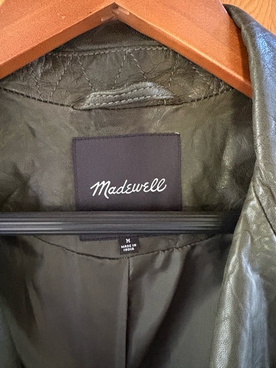 Madewell Women's Forest Green Leather Moto Jacket Medium - Picture 2 of 5